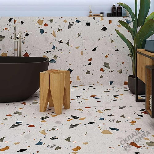 Фото Керамогранит матовый Steppe Ceramics Chips White белый 600*600*9 – купить в Абакане: цена, описание, фото. Интернет-магазин 2